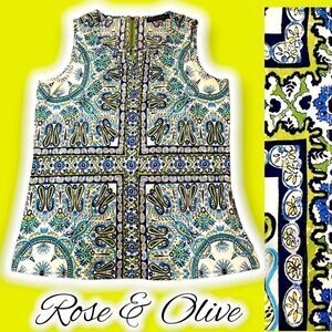 Rose & Olive Sleeveless Paisley Small top with peep hole Zip up back